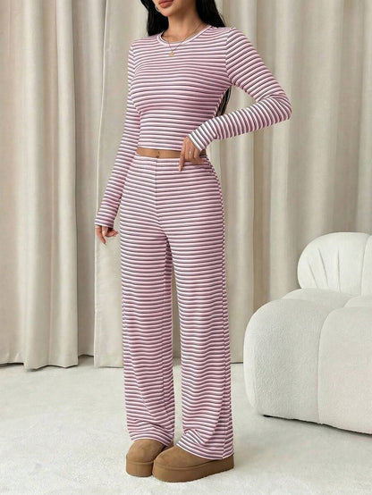 Striped Lounge Pyjama Set – Women – 2 Piece Knit Outfit