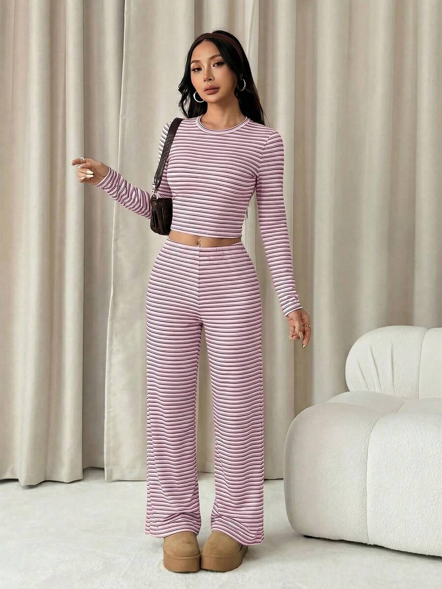 Striped Lounge Pyjama Set – Women – 2 Piece Knit Outfit
