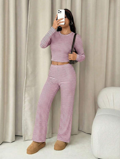 Striped Lounge Pyjama Set – Women – 2 Piece Knit Outfit