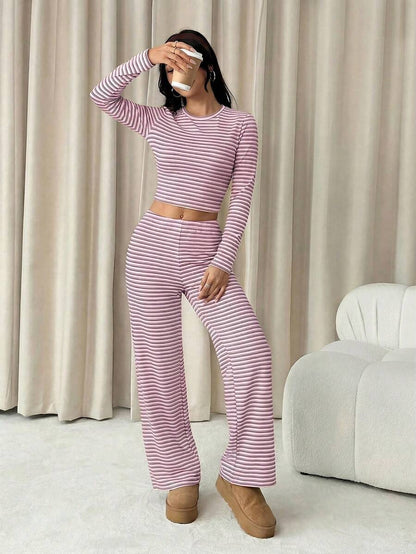 Striped Lounge Pyjama Set – Women – 2 Piece Knit Outfit