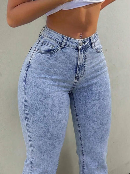 Women Y2K Flare Jeans – High Waist Stretch Denim – Embroidered Bow Slim Fit