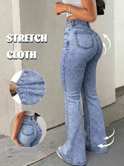 Women Y2K Flare Jeans – High Waist Stretch Denim – Embroidered Bow Slim Fit