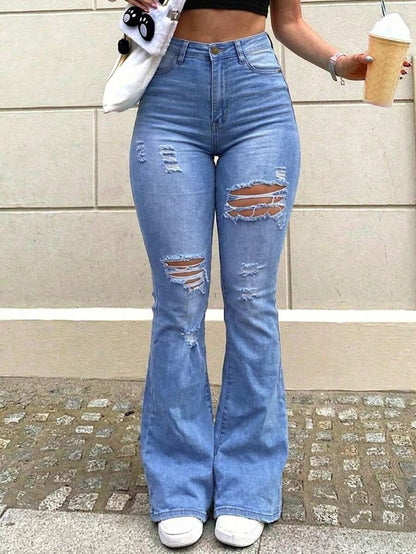Women Y2K Flare Jeans – High Waist Stretch Denim – Embroidered Bow Slim Fit