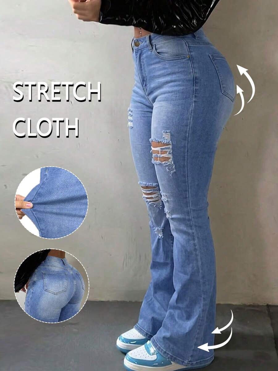 Women Y2K Flare Jeans – High Waist Stretch Denim – Embroidered Bow Slim Fit