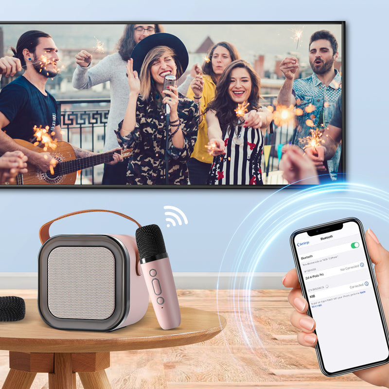 SingStar – Mini Karaoke Machine – With Wireless Microphones – Kids 3–12 Years – Portable – White/Blue/Pink