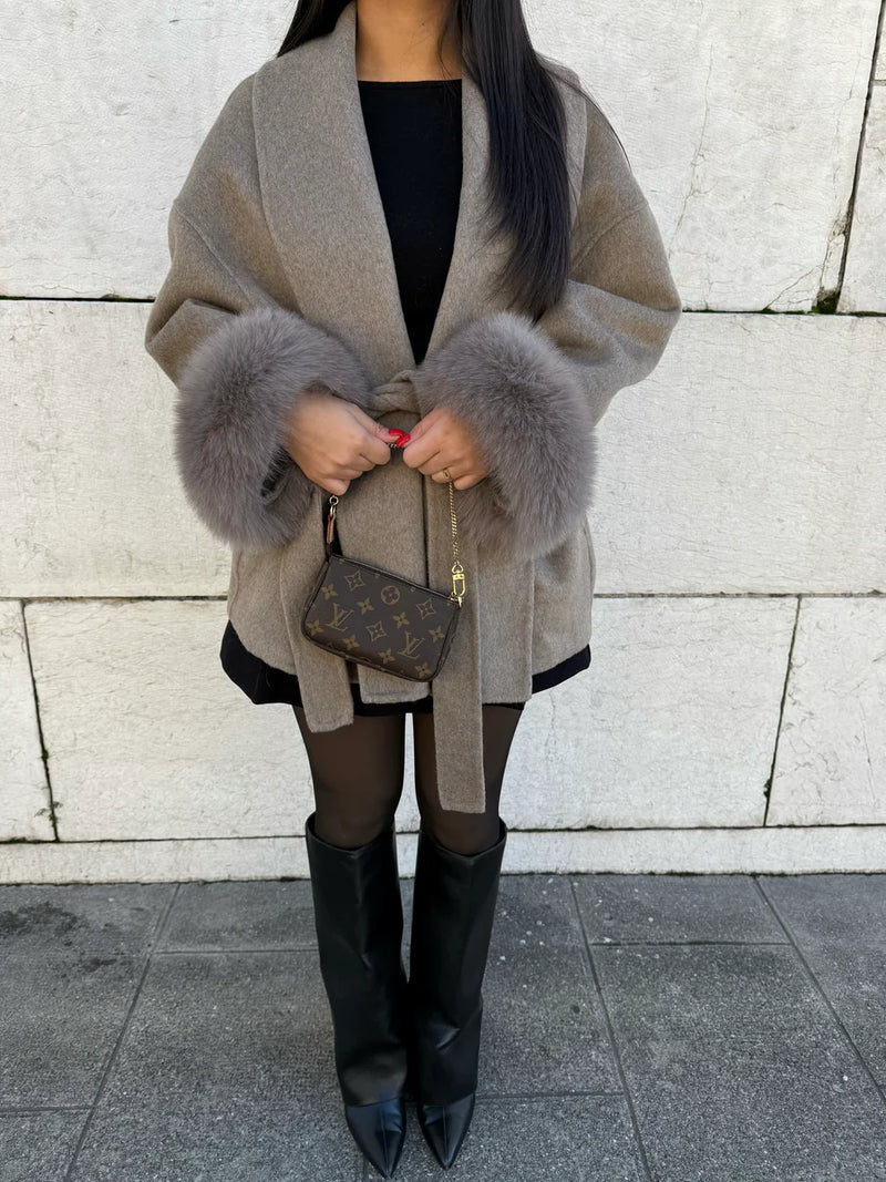 Women Soft Wool Coat – Elegant Wrap Coat – Loose Fit With Belt Winter