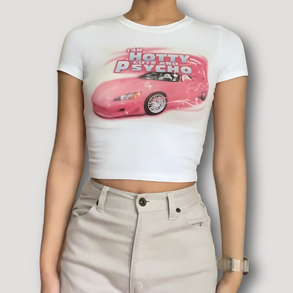 Summer Graphic Tees White Crop Tops for Ladies