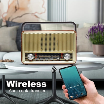 Retro Wireless Radio – FM/AM/Shortwave – Portable Transistor – AUX/TF/USB Playback – Rechargeable Battery – Classic Durable Design