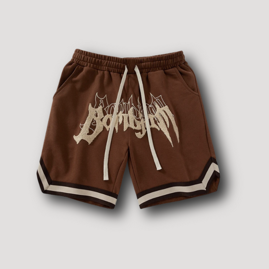 'Bombjam' Tribal Letter Patchwork Basketball Shorts