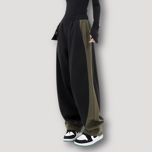 Splicing Two Tone Color Wide Leg Baggy Sweatpants Women