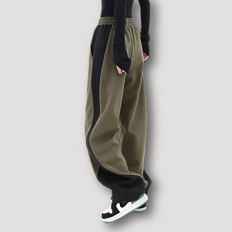 Splicing Two Tone Color Wide Leg Baggy Sweatpants Women