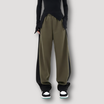 Splicing Two Tone Color Wide Leg Baggy Sweatpants Women