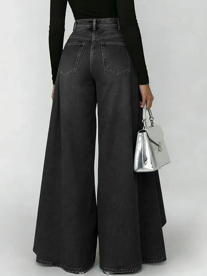 Women High Waist Wide Leg Jeans – Cotton Linen Blend – Casual Loose Fit Pants