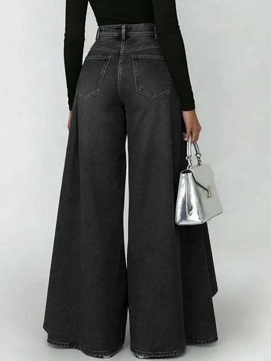 Women High Waist Wide Leg Jeans – Cotton Linen Blend – Casual Loose Fit Pants