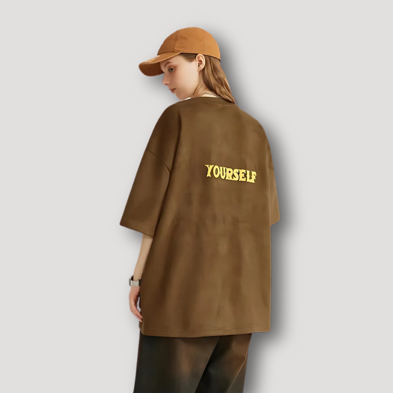 YOURSELF Letter Embroidery Oversized Tee T Shirt