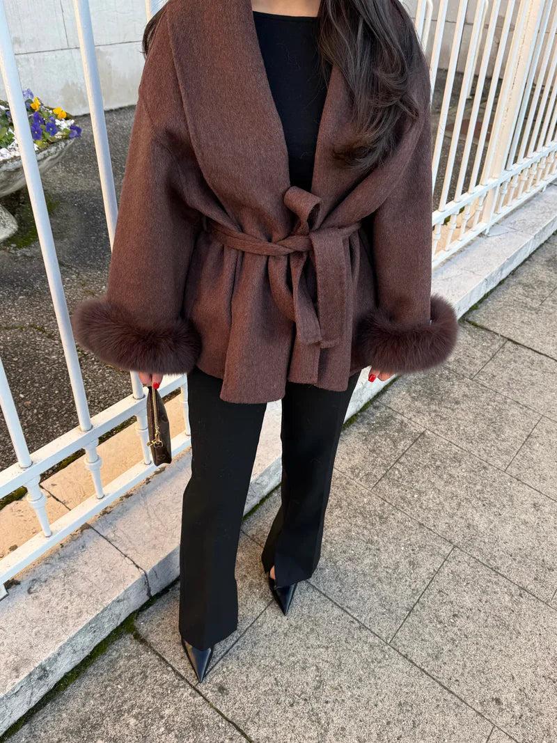 Women Soft Wool Coat – Elegant Wrap Coat – Loose Fit With Belt Winter