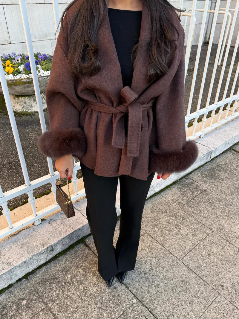 Women Soft Wool Coat – Elegant Wrap Coat – Loose Fit With Belt Winter