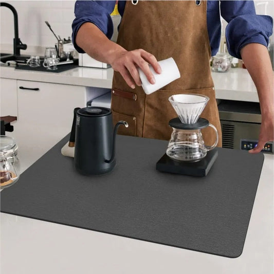 Premium Absorbent Draining Mat - Quick-Dry Microfiber, Non-Slip, Grey, Kitchen Essential