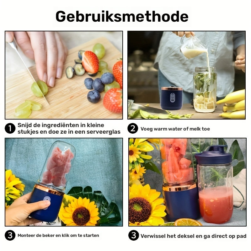 Portable Rechargeable Blender - Food-Safe PP Cup - 6 Blades - Compact Design