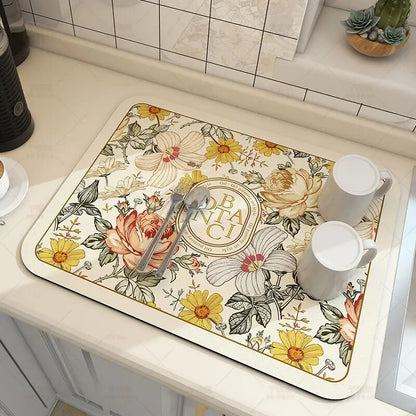 Premium Absorbent Draining Mat - Quick-Dry Microfiber, Non-Slip, Grey, Kitchen Essential