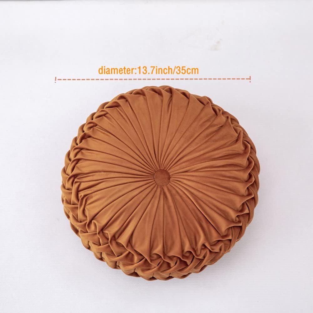 Round Velvet Pillow Cushion | Pleated Decorative Pillow for Sofa & Bed