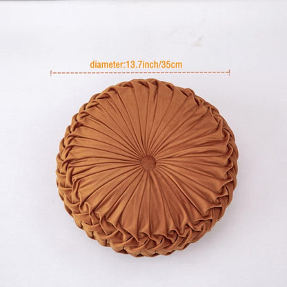 Round Velvet Pillow Cushion | Pleated Decorative Pillow for Sofa & Bed