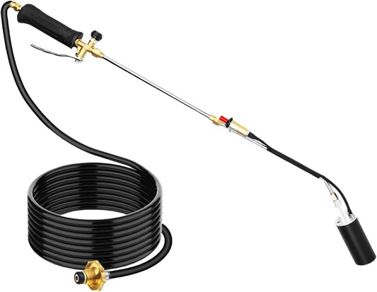 Propane Torch Weed Burner, 800,000 BTU Propane Gas Blow Torch Head Weed Torch with 10FT Hose, Flame Control, Turbo Trigger Push Button Igniter, Flamethrower for Burning Weed Roads Paint Removal