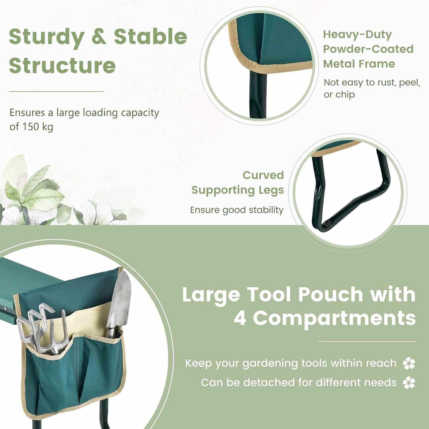 Costway 2-in-1 Garden Kneeler & Seat, Portable & Foldable Garden Tool for Kneeling & Sitting, Heavy-Duty Garden Bench w/Large Tool Pouch, Wide Kneeling Pad for Women Men Seniors