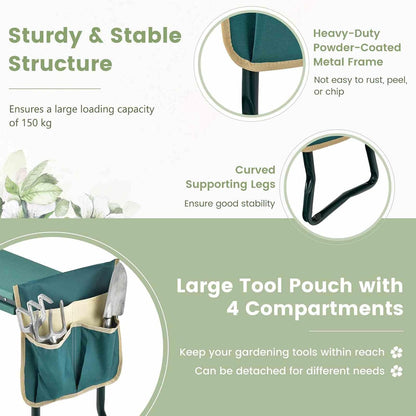 Costway 2-in-1 Garden Kneeler & Seat, Portable & Foldable Garden Tool for Kneeling & Sitting, Heavy-Duty Garden Bench w/Large Tool Pouch, Wide Kneeling Pad for Women Men Seniors