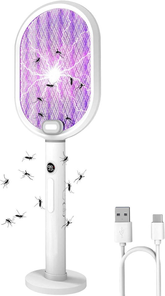 Electric Fly Swatter & Bug Zapper Racket, 3000V Mosquito Killer, 2-in-1 with UV Lamp Mode, USB Rechargeable, Indoor Outdoor Fly Killer