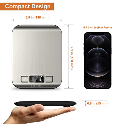 Digital Kitchen Scale – 5kg Capacity, 0.1g Precision, Tare Function, Silver Finish