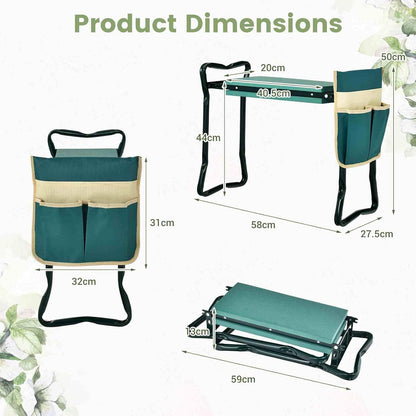 Costway 2-in-1 Garden Kneeler & Seat, Portable & Foldable Garden Tool for Kneeling & Sitting, Heavy-Duty Garden Bench w/Large Tool Pouch, Wide Kneeling Pad for Women Men Seniors