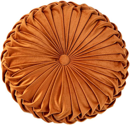 Round Velvet Pillow Cushion | Pleated Decorative Pillow for Sofa & Bed