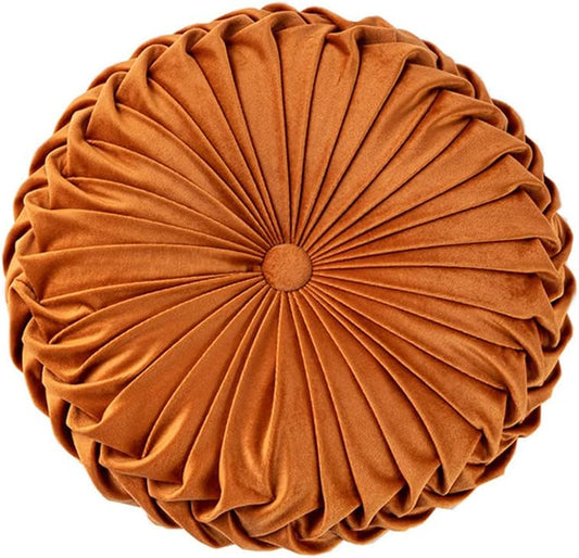 Round Velvet Pillow Cushion | Pleated Decorative Pillow for Sofa & Bed