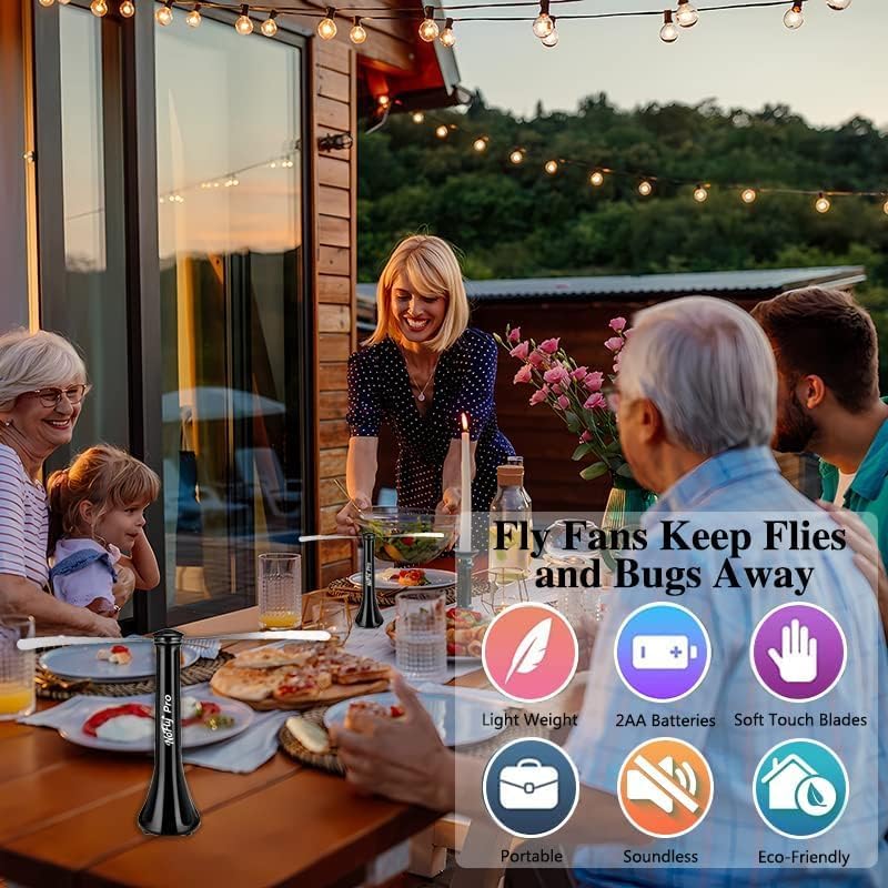 Bug Repellent Fly Fans, Keep Flies Away from Your Food, Safe to Touch, Indoor and Outdoor, No Chemicals, Cleaner, Safer and Better Than Fly Swatters and Traps (Black, 1 Pack)