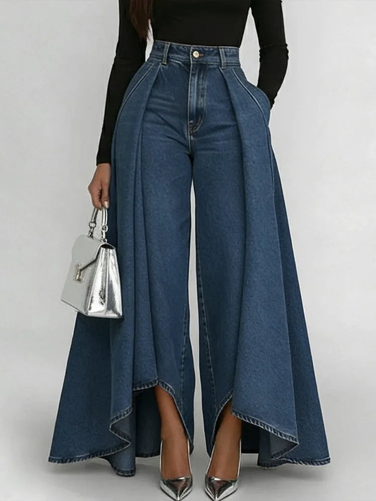 Women High Waist Wide Leg Jeans – Cotton Linen Blend – Casual Loose Fit Pants