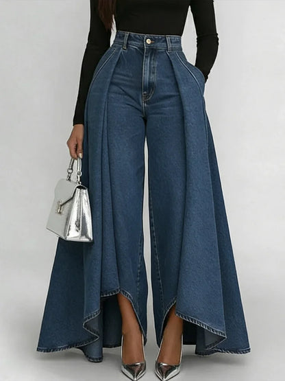 Women High Waist Wide Leg Jeans – Cotton Linen Blend – Casual Loose Fit Pants