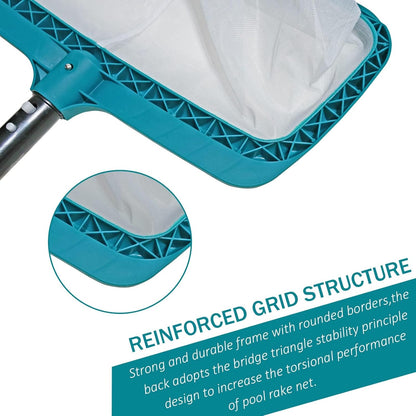 Professional Pool Skimmer Net with Deep Fine Mesh Bag, Heavy Duty Leaf Rake, Easy Scoop Edge, Debris Pickup Removal, Fast Cleaning (Pool Rake)