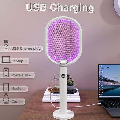 Electric Fly Swatter & Bug Zapper Racket, 3000V Mosquito Killer, 2-in-1 with UV Lamp Mode, USB Rechargeable, Indoor Outdoor Fly Killer