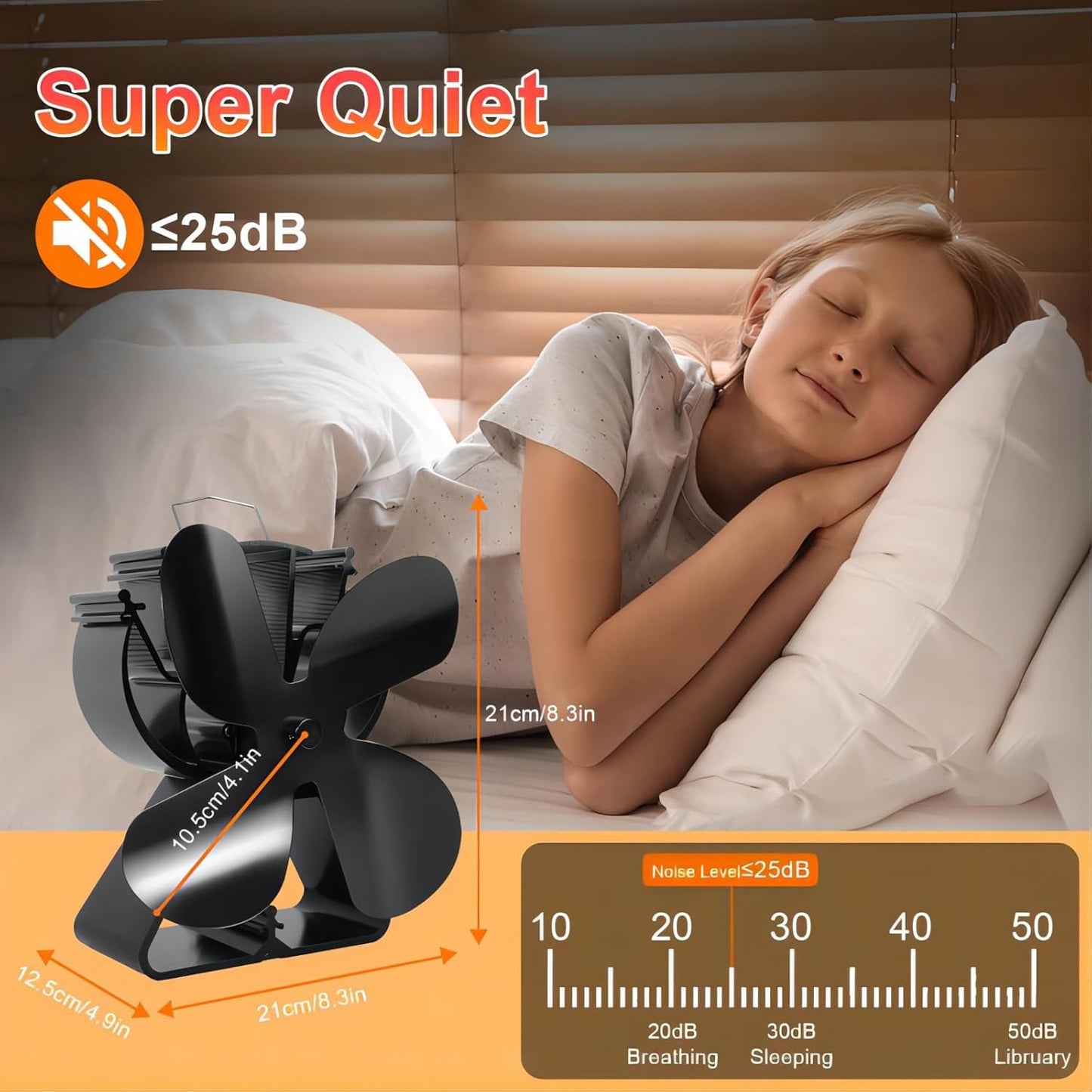 4-Blade Heat Powered Stove Fan for Wood/Log Burner/Fireplace Increases 80% More Warm air Than 2 Blade Fan…