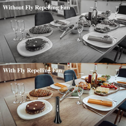 Bug Repellent Fly Fans, Keep Flies Away from Your Food, Safe to Touch, Indoor and Outdoor, No Chemicals, Cleaner, Safer and Better Than Fly Swatters and Traps (Black, 1 Pack)