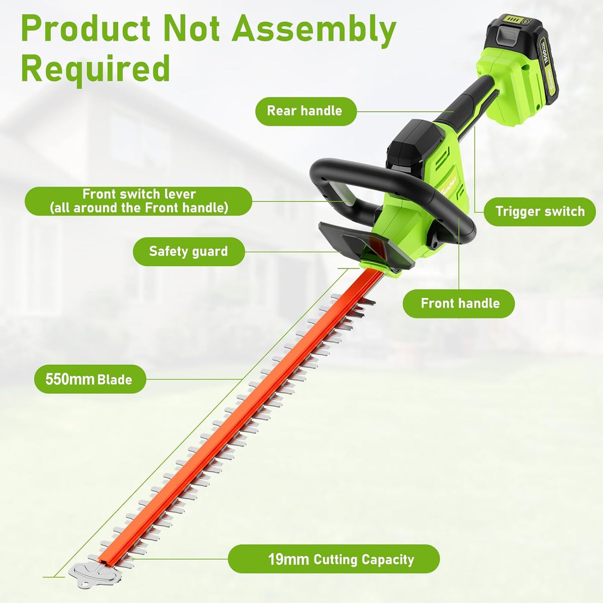 SUNCHERS 20V Cordless Hedge Trimmer Garden Tools with 2 Batteries and Charger, 550mm Blade Length, Electric Hedge Shear Bush Trimming, Grass Shrub Pruner Cutter Mover for Yard, Lawn