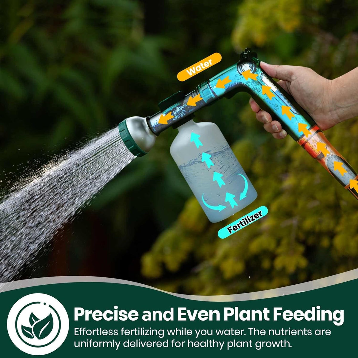 VENETIO 8-Dial Hose End Sprayer for Liquid Fertilizer/Soap | Precision Lawn, Yard & Garden Feeder with 500mL Bottle for Uniform Fertilizing and Watering Plants | Car, Dog Wash Hose Attachment Nozzle