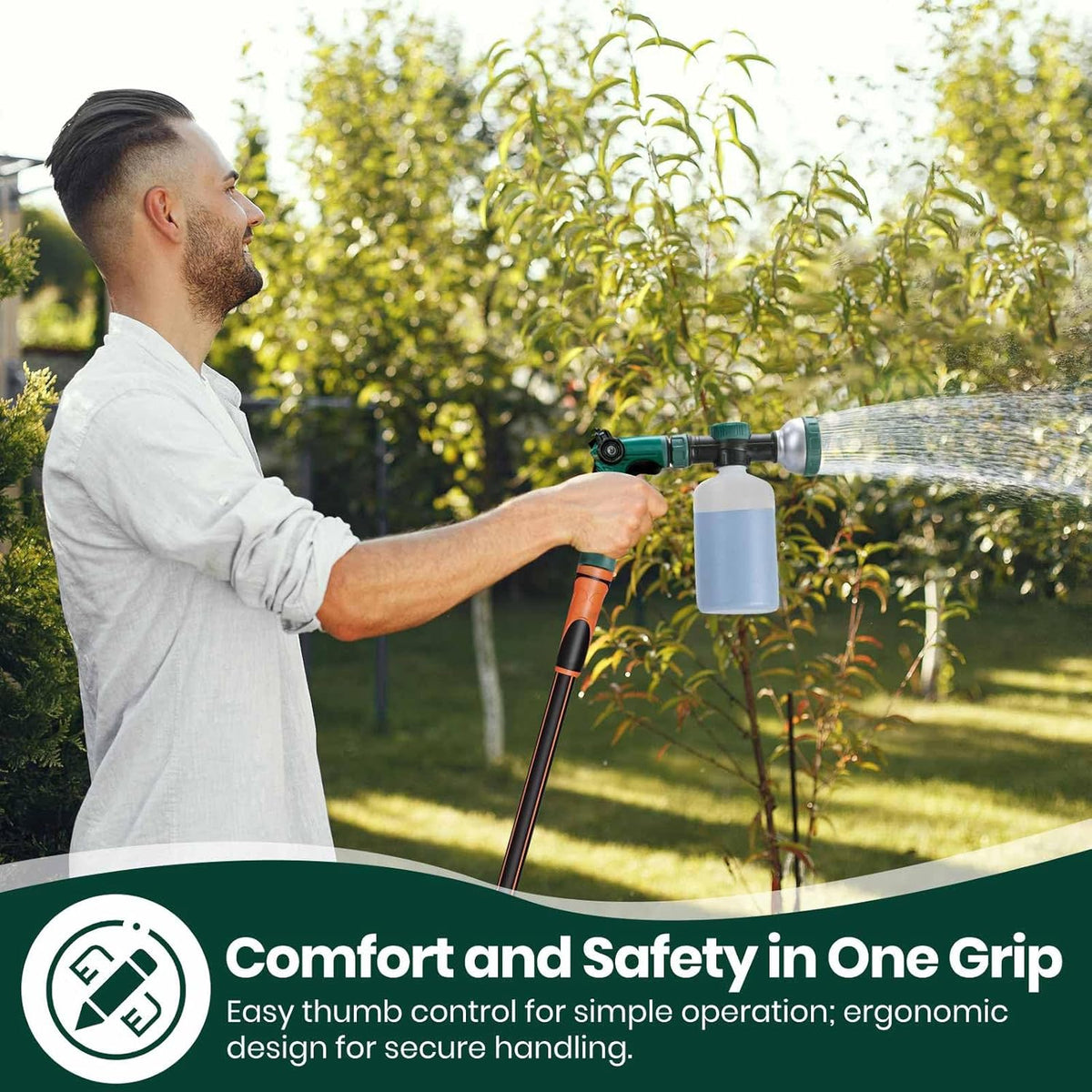 VENETIO 8-Dial Hose End Sprayer for Liquid Fertilizer/Soap | Precision Lawn, Yard & Garden Feeder with 500mL Bottle for Uniform Fertilizing and Watering Plants | Car, Dog Wash Hose Attachment Nozzle