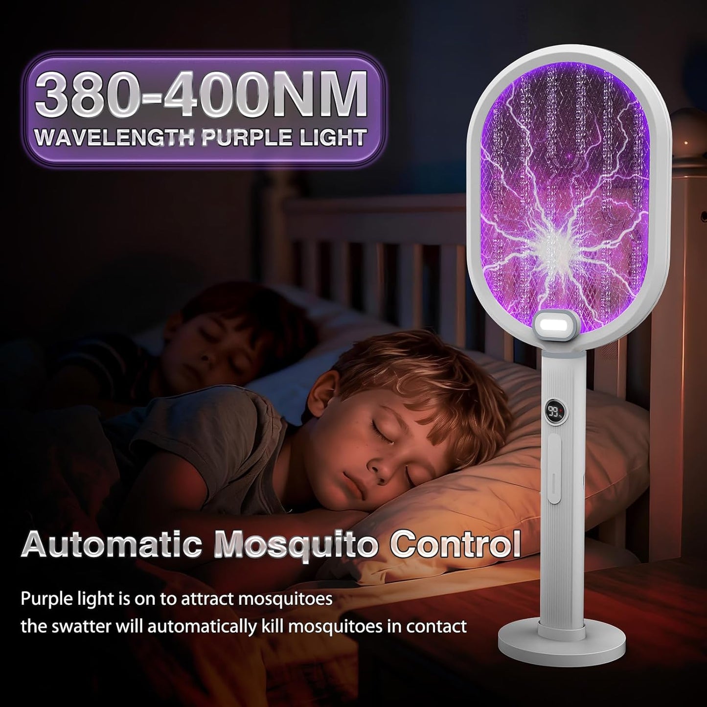 Electric Fly Swatter & Bug Zapper Racket, 3000V Mosquito Killer, 2-in-1 with UV Lamp Mode, USB Rechargeable, Indoor Outdoor Fly Killer