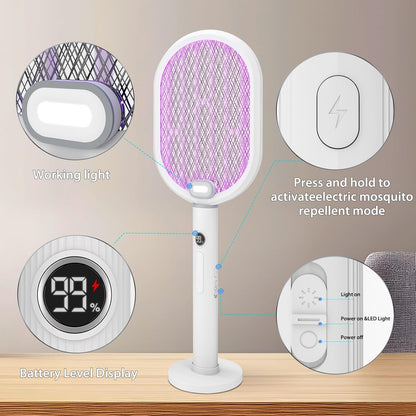 Electric Fly Swatter & Bug Zapper Racket, 3000V Mosquito Killer, 2-in-1 with UV Lamp Mode, USB Rechargeable, Indoor Outdoor Fly Killer