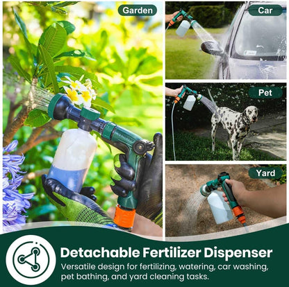 VENETIO 8-Dial Hose End Sprayer for Liquid Fertilizer/Soap | Precision Lawn, Yard & Garden Feeder with 500mL Bottle for Uniform Fertilizing and Watering Plants | Car, Dog Wash Hose Attachment Nozzle