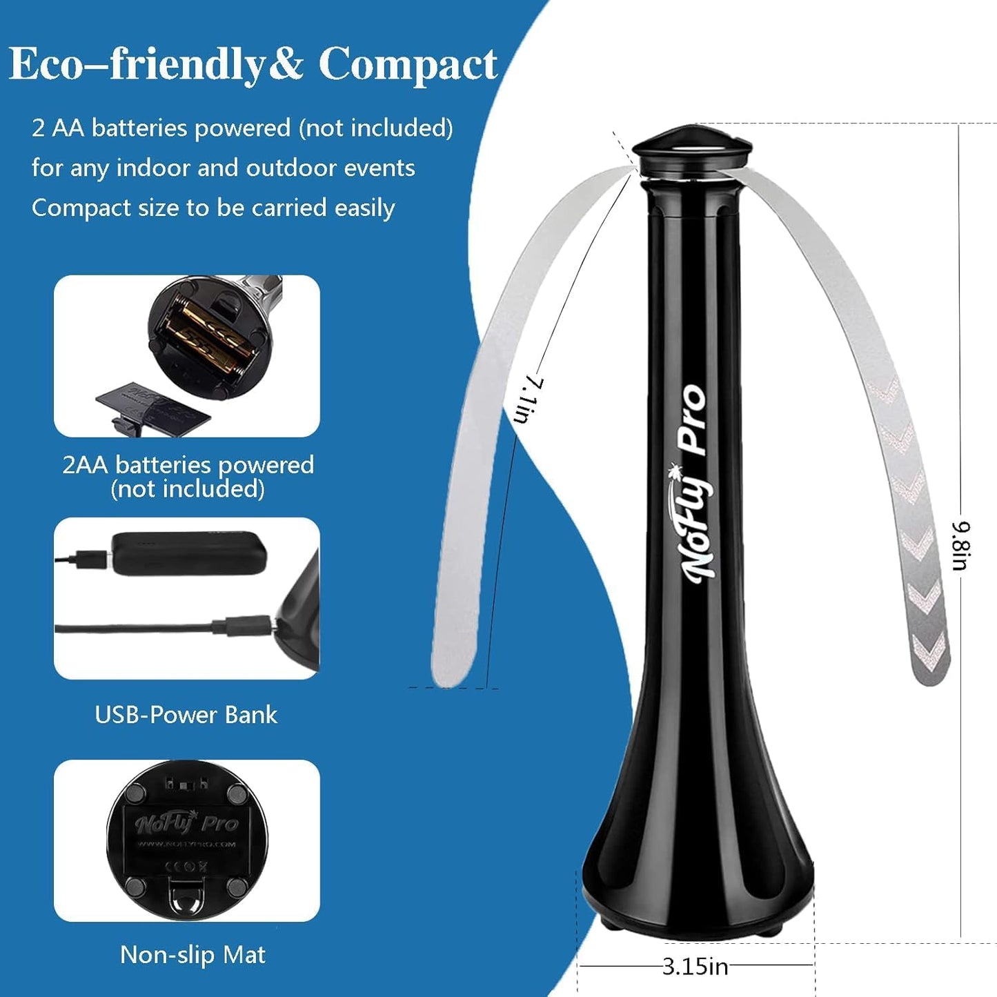 Bug Repellent Fly Fans, Keep Flies Away from Your Food, Safe to Touch, Indoor and Outdoor, No Chemicals, Cleaner, Safer and Better Than Fly Swatters and Traps (Black, 1 Pack)