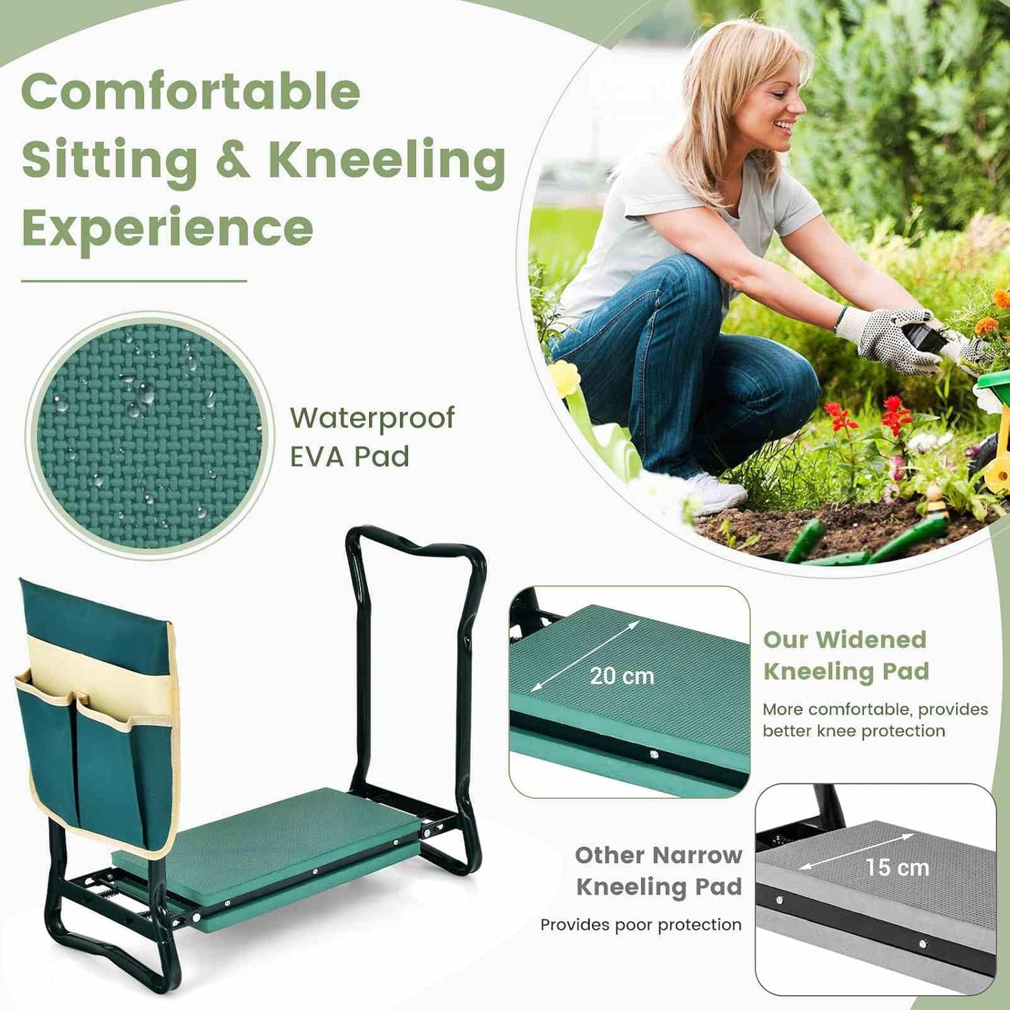 Costway 2-in-1 Garden Kneeler & Seat, Portable & Foldable Garden Tool for Kneeling & Sitting, Heavy-Duty Garden Bench w/Large Tool Pouch, Wide Kneeling Pad for Women Men Seniors