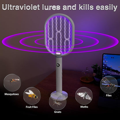 Electric Fly Swatter & Bug Zapper Racket, 3000V Mosquito Killer, 2-in-1 with UV Lamp Mode, USB Rechargeable, Indoor Outdoor Fly Killer